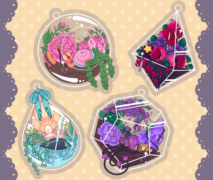 Gem Terrarium Charms | Keychain Accessory | Plant Accessories | Art | Cute | Transparent