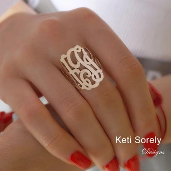 Large Monogram Ring 1", Personalized Initial in Sterling Silver Or 10K, 14K 18K Solid Gold, Hand Crafted Statement