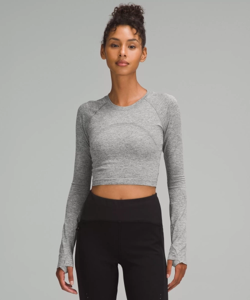 Swiftly Tech Cropped Long-Sleeve Shirt 2.0 - Slate/White - 14