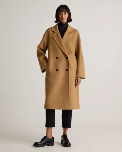 Italian Wool Double-Breasted Slouch Coat in Black