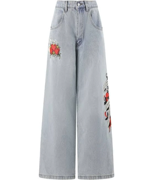 Womens Death Before Dishonour Xtra Oversized Denim Trousers Jeans - Blue - 28 / BLUE