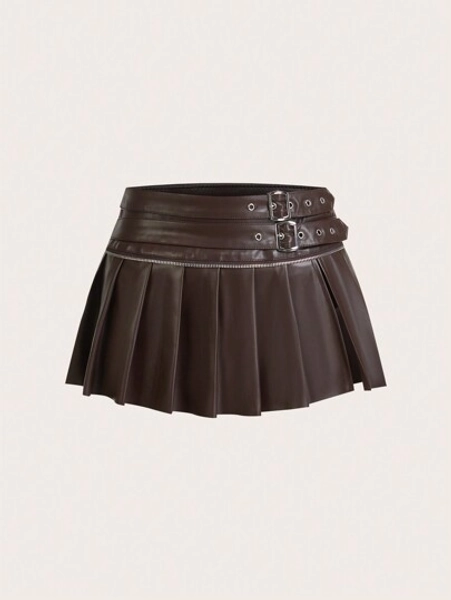 SHEIN ICON Low-Waist Double-Band Pleated Slit Midi Skirt, Minimalist Casual Everyday Wear