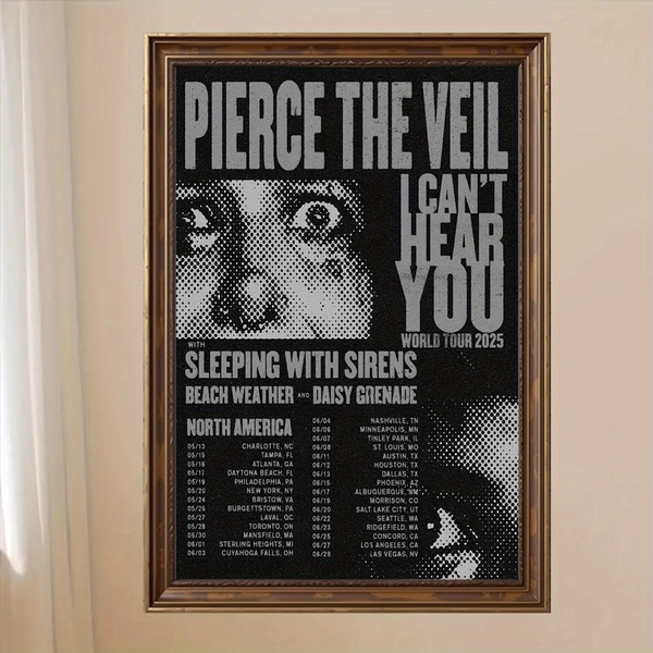 1pc Unframed Canvas Poster, Pierce the Veil & Sleeping with Sirens 2025 Tour Poster Canvas Art, Hanqing Ornaments Modern Home Studio Decor, Suitable for Bedroom, Kitchen, Living Room, Bathroom, Office - Vibrant Music Theme Design 16x24inch Unframed
