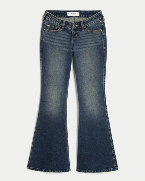 Ultra Low-Rise Dark Wash Butterfly Embroidery Flare Jeans