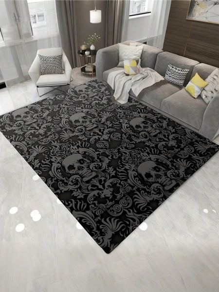 Ultra Soft Plush Gothic Personalized Skull Print Floor Mat, Relieve Visual Fatigue Non-Slip Doormat, Water Absorbent, Machine Washable, Soft & Comfortable For Kitchen, Living Room, Bedroom, Hallway, Bathroom, Laundry Room - Durable And Easy To Clean Carpet, Home Decor