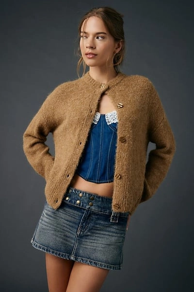 BDG Becca Brushed Knit Oversized Cardigan in Brown, Women's at Urban Outfitters