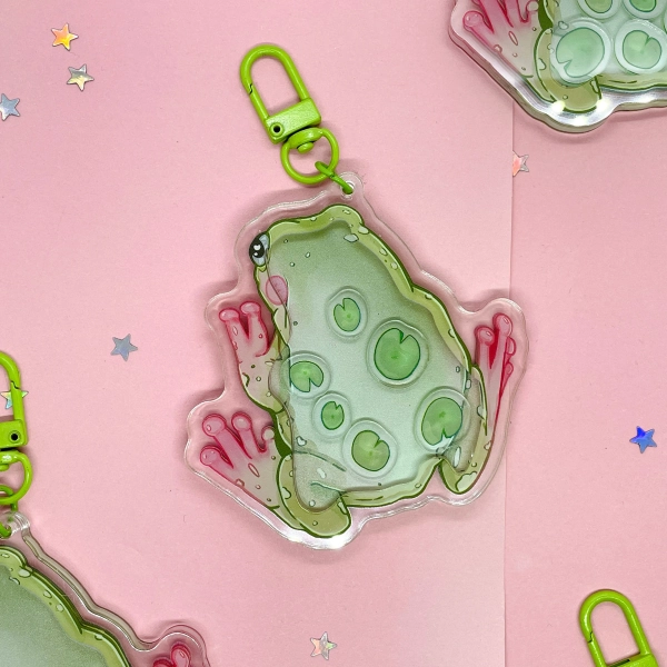 Lily Pad Frog Shaker Keycharm | Key Accessories | Acrylic Charm Keychain | Clasp | Toad Keychain | Epoxy | Double Sided | Frog Lover