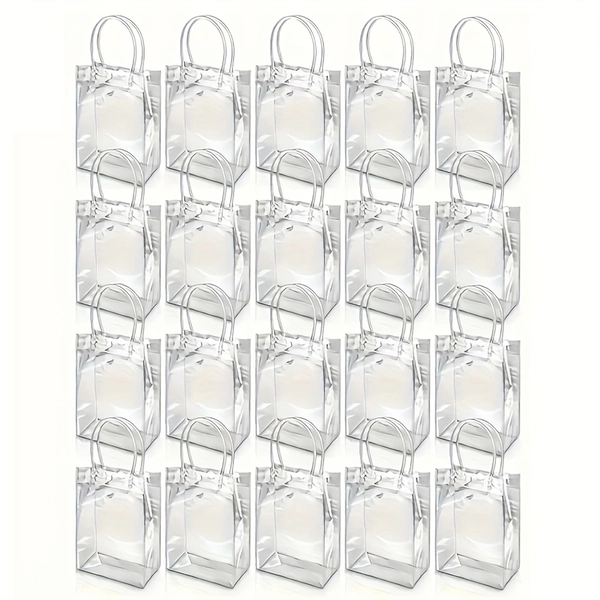 20pcs PVC Transparent Tote Bags, Reusable, Clear, Small, for Holiday Party, Halloween, Christmas, Wedding, Birthday, Party Favor, Makeup, Flower, Small Business Supplies, Shopping, Craft