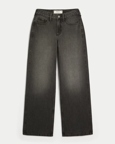 High-Rise Washed Dark Baggy Jeans