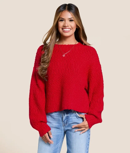 X-Small Red Nubby Cropped Sweater