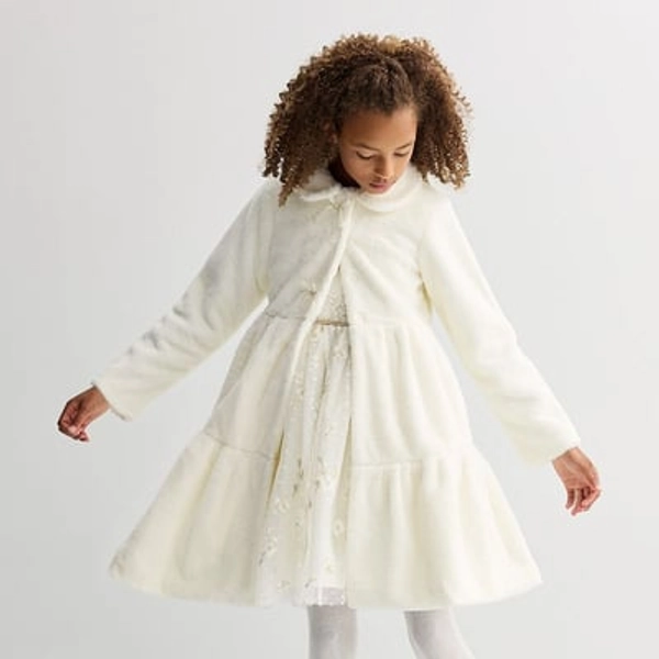 Girls 4-12 Blueberi Boulevard Tiered Faux Fur Coat Dress, Girl's, Size: 6X, White