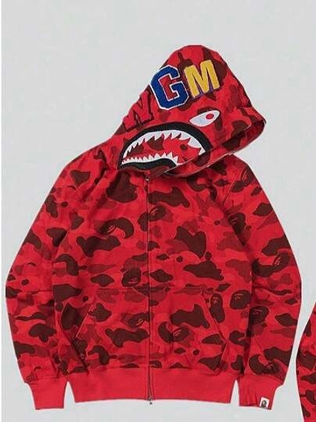 3D Digital Printing Shark Head Hoodie Unisex Couple Zip Up Hooded Sweatshirt