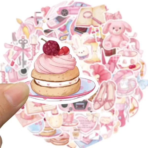 Aesthetic Girls Sticker, 50pcs/set Kawai Pink Sticker, Waterproof Vinyl Decal for Laptop Journal Party Supplies, Vanity Decor Accessories, Decorative