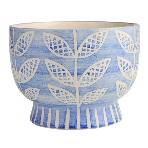 Blue and White Ceramic Leaves and Stems Planter