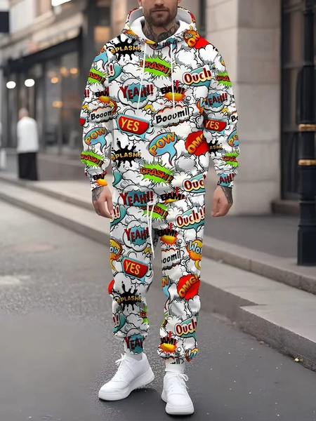 The new men's hoodie set for Spring and Autumn 2025 features a casual fashionable and comfortable 3D graffiti pattern print - AliExpress 200000343