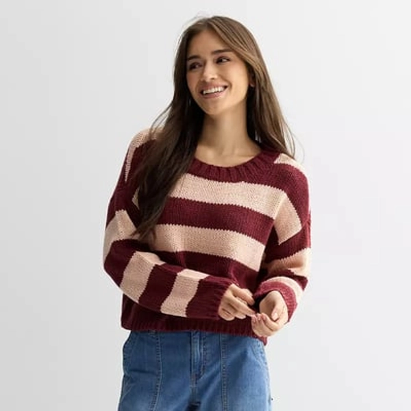 Juniors' SO Chunky Crew Sweater, Girl's, Size: XS, Burg Stripe