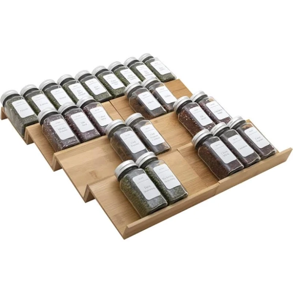Bamboo Spice Rack Drawer Organizer Set - Expandable Storage For Spice Jars - Durable & Multipurpose Kitchen Cabinet Organizer Latitude Run