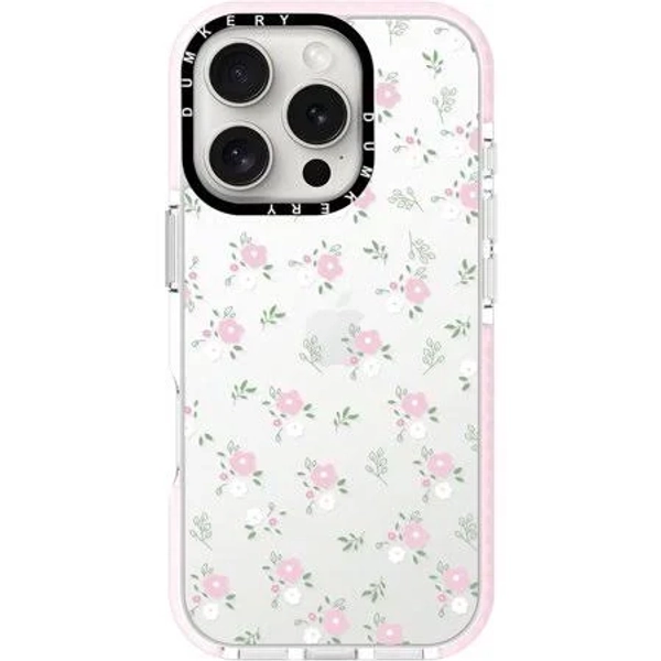 Cute Pink Flowers Case Compatible with iPhone 16 Pro Clear Case, Floral Leaf Aesthetic Pattern, Soft TPU Heavy Duty Protection Shockproof Bumper Cases