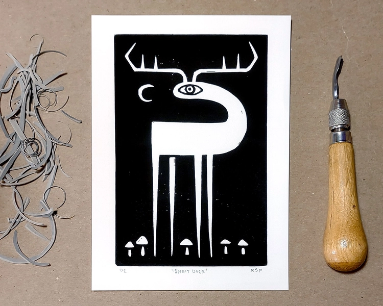 Linocut print | Spirit Deer 