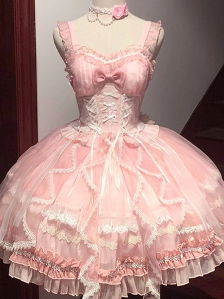 Sweet Lolita Jsk Dress 4 Colors Fantasy Sleeveless Ruffle Embroidery with Bowknot