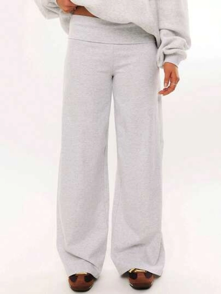 Women's Casual Wide Leg Sweatpants Fold Over Low Rise Lounge Pants Y2K Comfy Pajama Pants Stretch Flared Yoga Legging Bottoms Streetwear