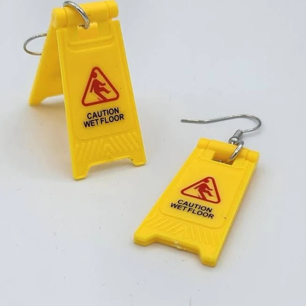 Funny Caution Wet Floor Earrings