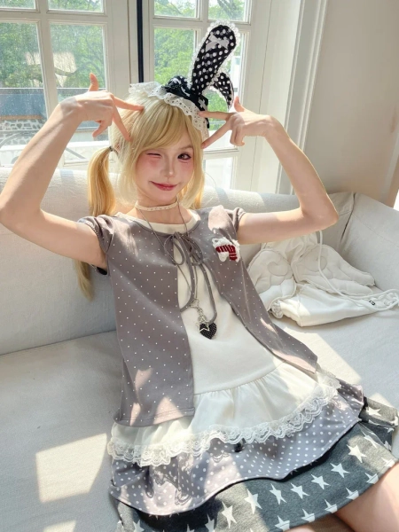 Polka Dot Kitten Layer Tee