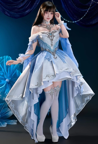 Love and deepspace MC Mistsea Lament Skin Cosplay Costume Dress with Neckpiece and Socks