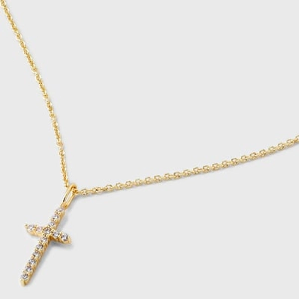 14K Gold Plated Cubic Zirconia Cross Pendant Necklace - A New Day™: Brass, Lobster Claw Clasp, 16" Length