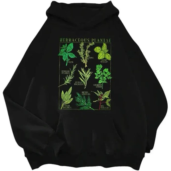 Herbaceous Plantae Oversized Hoodie for a Y2K Aesthetic - 3XL Black