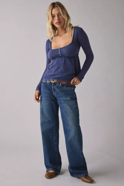 BDG Brittney Long Sleeve Henley Babydoll Top