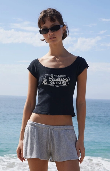 Black Southside Guitars Off-The-Shoulder Cropped T-Shirt