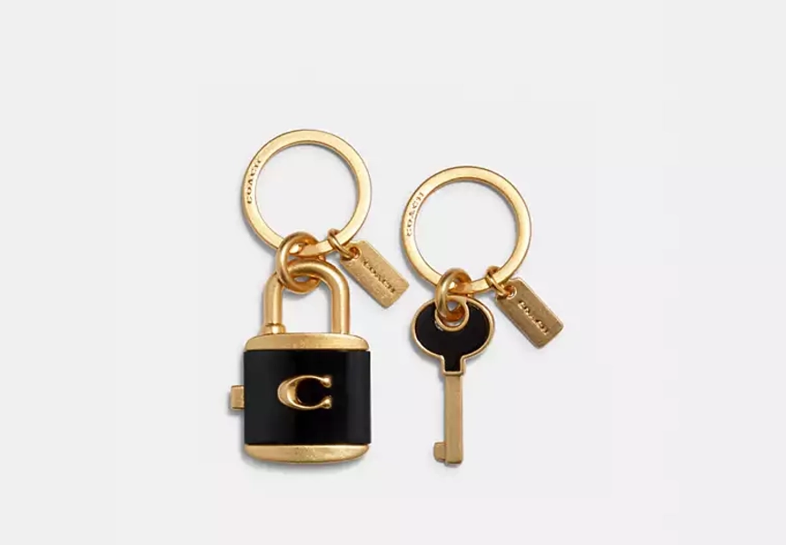 Gold/Black Lock And Key Bag Charm Key Ring