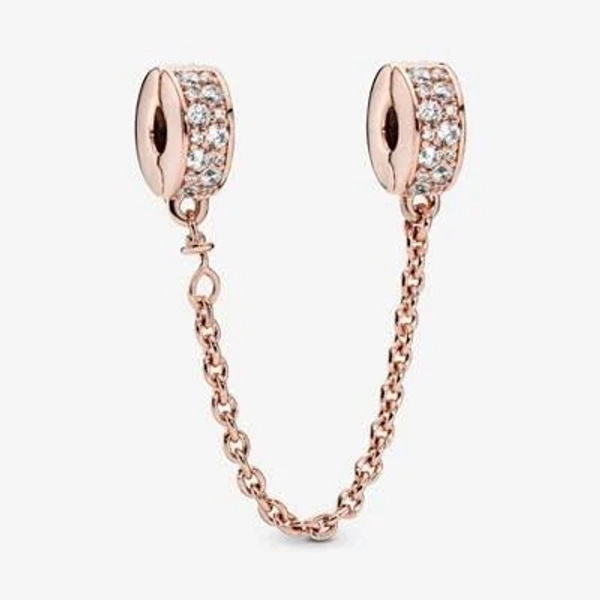 Pandora 14K Rose Gold Pavé Safety Chain Clip Charm