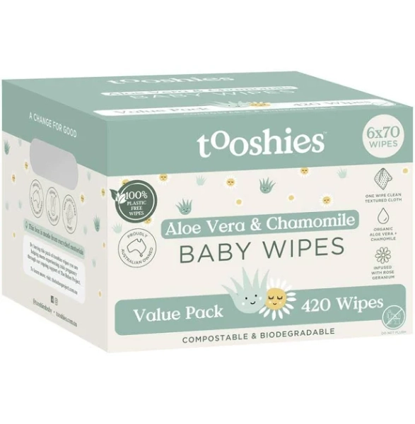 Tooshies Baby Wipes Aloe Vera Chamomile 70 Pack