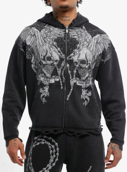 Winged Skull Rosary Graphic Hoodie