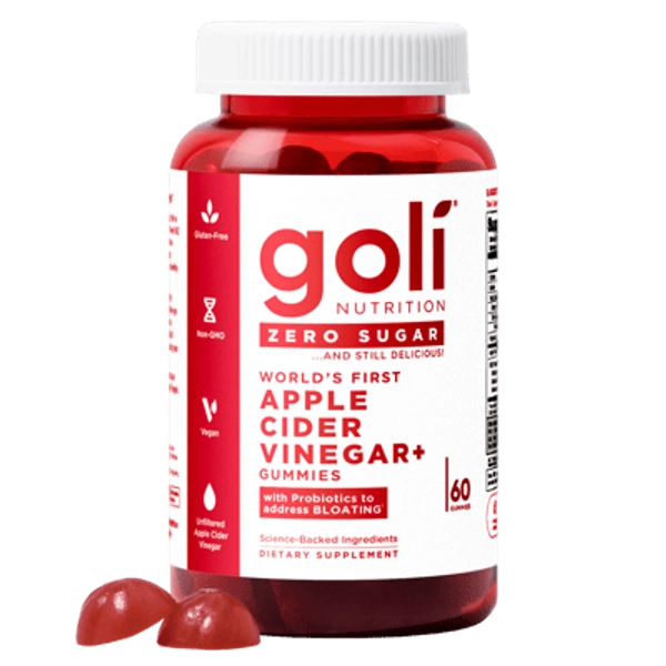 Goli Nutrition Apple Cider Vinegar Zero Sugar Apple Cider Gummies, 60 Count