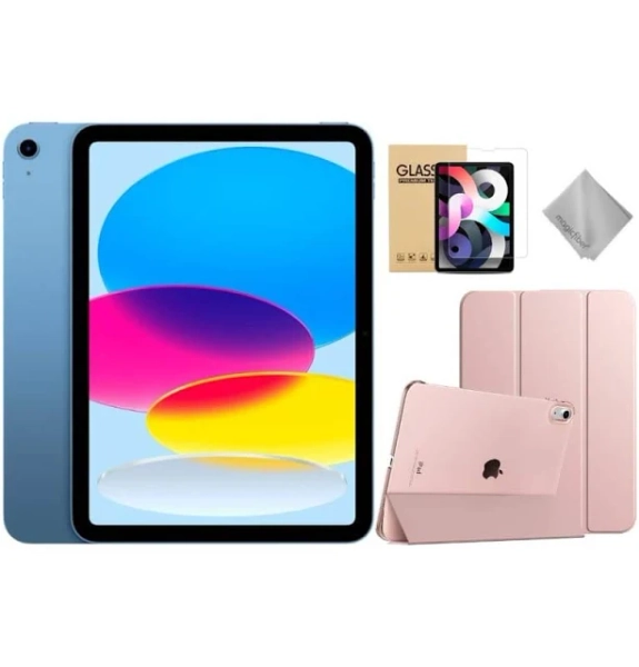 Apple - 11-inch iPad A16 chip with Wi-Fi - 128GB - With Rose Gold Case Bundle - Blue