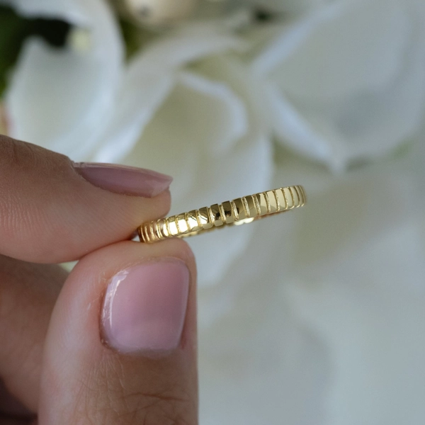 Textured Ring, Simple Ring, Dainty Ring, Sterling Silver Ring, Minimalist Ring, Gold Ring, Gift for Her, Stacking Ring Gold Band Fluted Ring