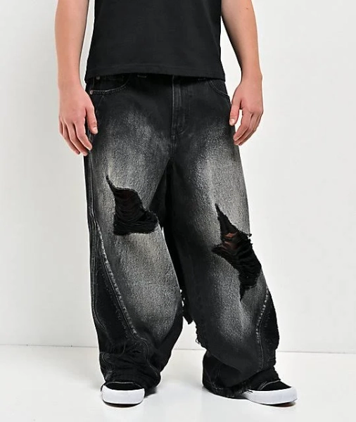 Vitriol Kids Depth Distressed Black Wash Ultra Wide Leg Jeans
