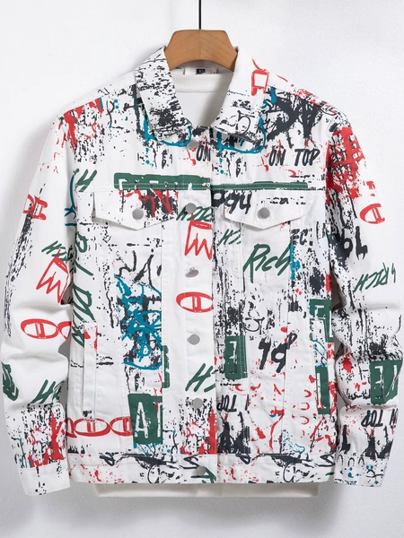 Men's spring-summer graffiti print denim jacket, regular size. Stylish street style. - AliExpress 200000343