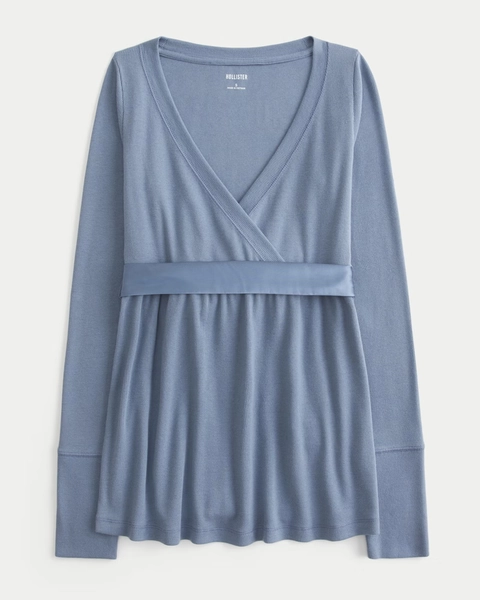 Easy Long-Sleeve Wrap-Front Babydoll Top
