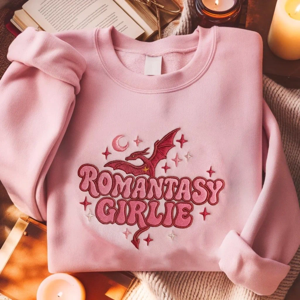Romantasy Girlie Embroidered Sweatshirt, Book Lover Gift, Bookish Shirt, Bookish Merch, Smut Reader, Reading Gift, Dragon Book Lover Shirt