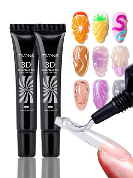 TWOING 2 Bottles Set 3D Nail Art Modeling Gel - Sculpting & Molding Gel For DIY Nail Designs, Perfect For Painting, 3D Decorations & Halloween Nail Art, Ideal For Autumn & Winter Manicures