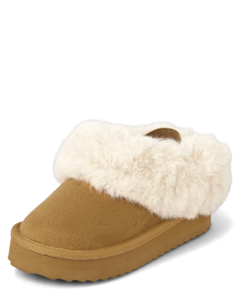 Toddler Girls Platform Teddy Slip Ons - LT TAN