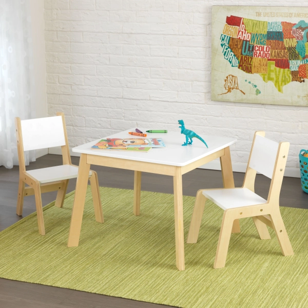 KidKraft Wooden Modern Table & 2 Chair Set, Children's Furniture, White & Natural & Reviews | Wayfair