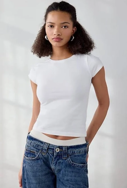 Out From Under Bec Short Sleeve Baby Tee in White Cotton, Women's XS at Urban Outfitters