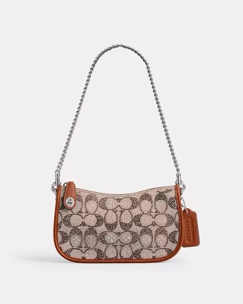 Silver/Burnished Amber Swinger Bag 20 With Chain In Crystal Signature Jacquard