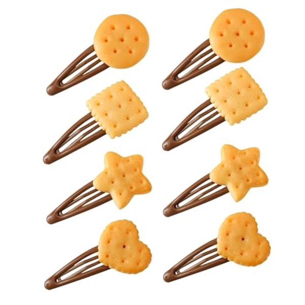 8 Pcs Novelty Biscuit Snap Clips for Girls Cute Food Hair Clips Fun Cookie Hairpins Baking Barrettes Funky Cartoon Hair Accessories for Back to School, Cosplay, Birthday & Costume