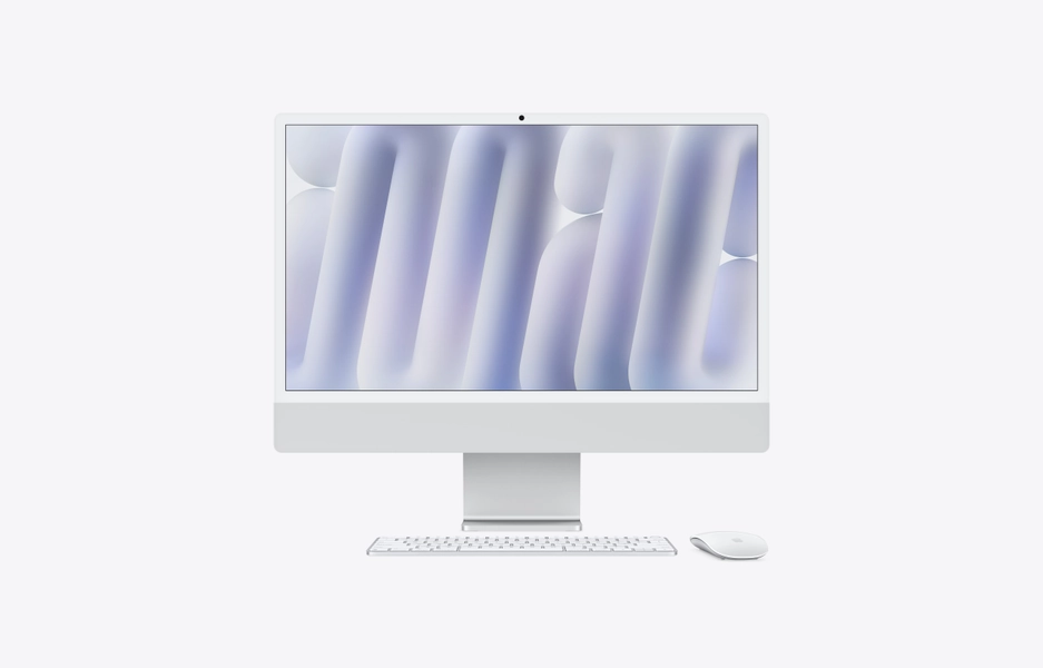 iMac, 24-inch, M4 Chip, 10-core CPU, 10-core GPU, Silver, Standard glass, Stand, 32GB memory, 1TB storage